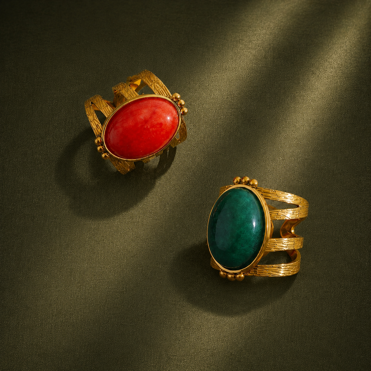 bague ouverte pierre naturelle orange et verte