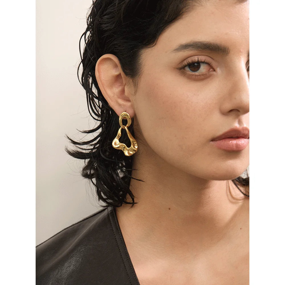 Boucles d'oreilles pendantes géométriques fête plaqué or véritable