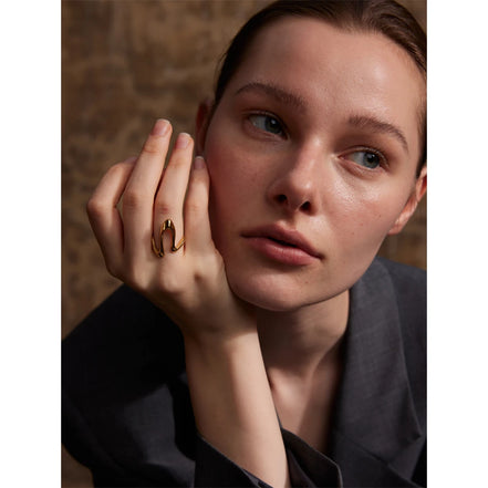Bague réglable forme U plaqué or véritable