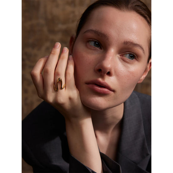 Bague réglable forme U plaqué or véritable