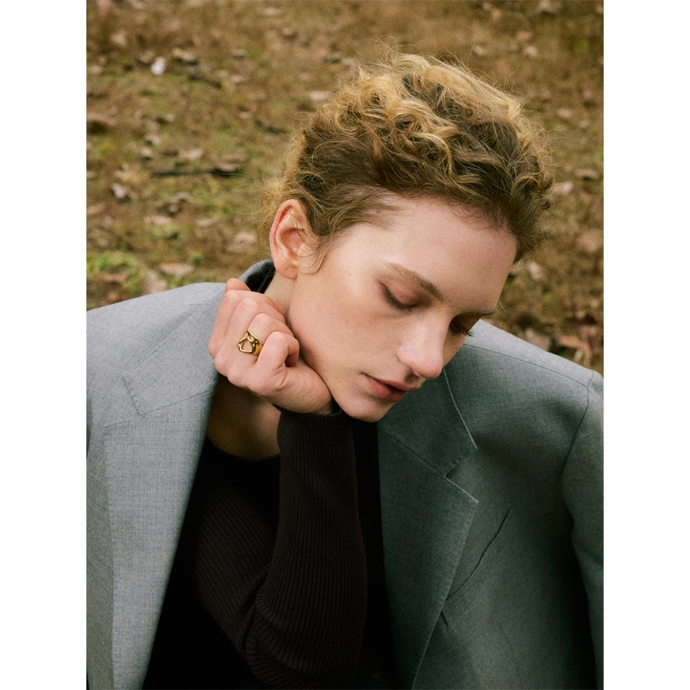 Bague ouverte géométrique ajustable plaqué or véritable