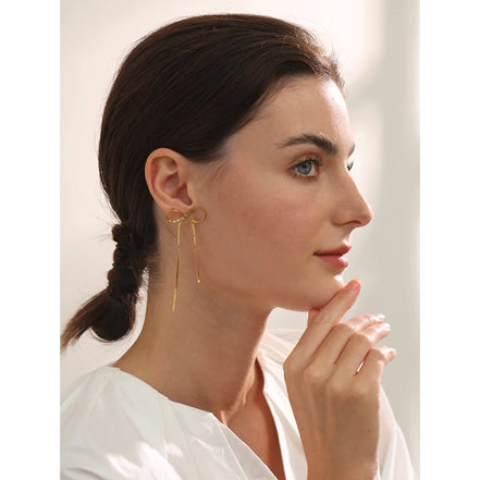Boucles d'oreilles pendantes chaîne nouée plaqué or véritable