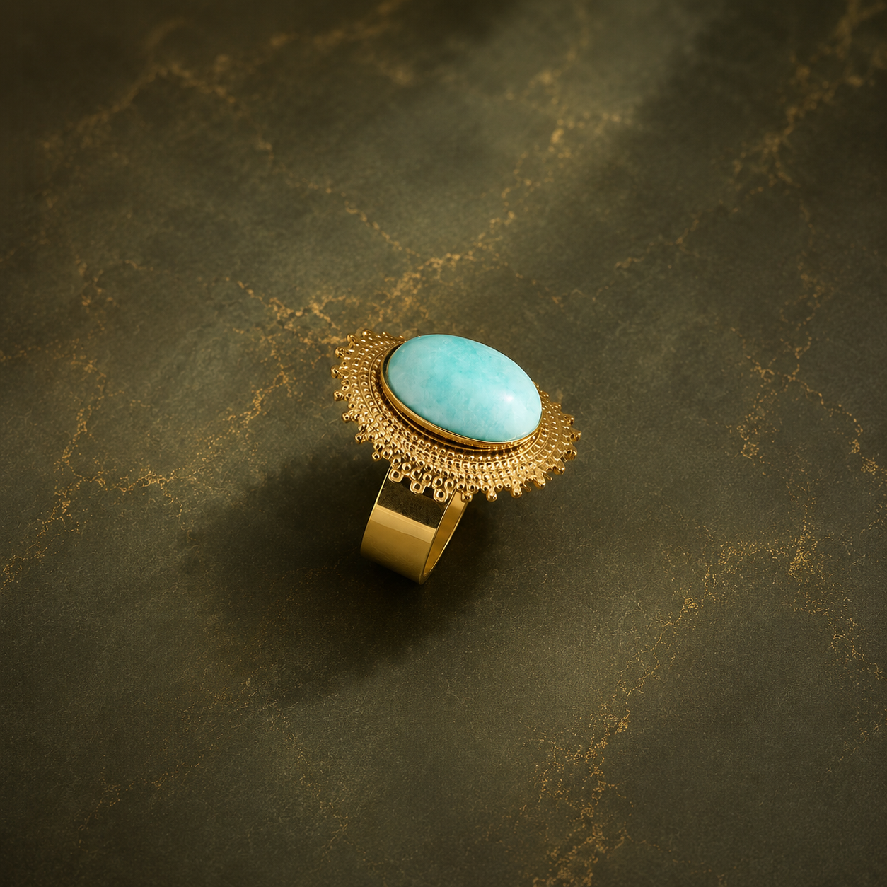 bague statement pierre bleu clair ouverture géométrique