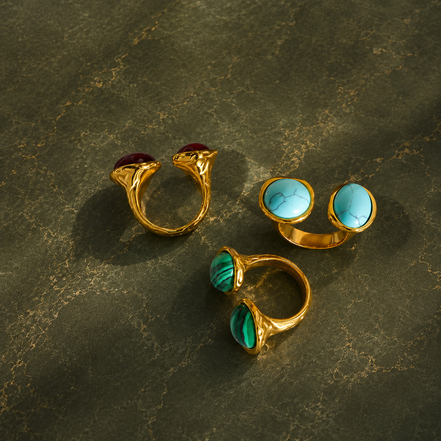 bague vintage pierre naturelle grande monture dorée