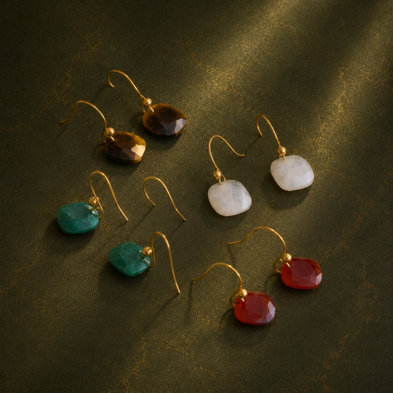 Boucles d'oreilles carrées pendantes multi-pierres naturelles