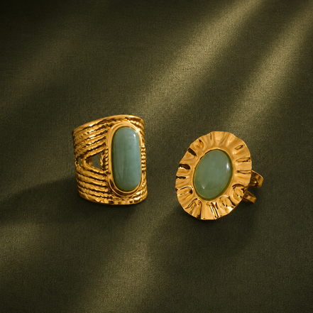 bague ouverte pierre naturelle verte géométrique