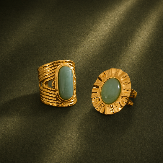 bague ouverte pierre naturelle verte géométrique