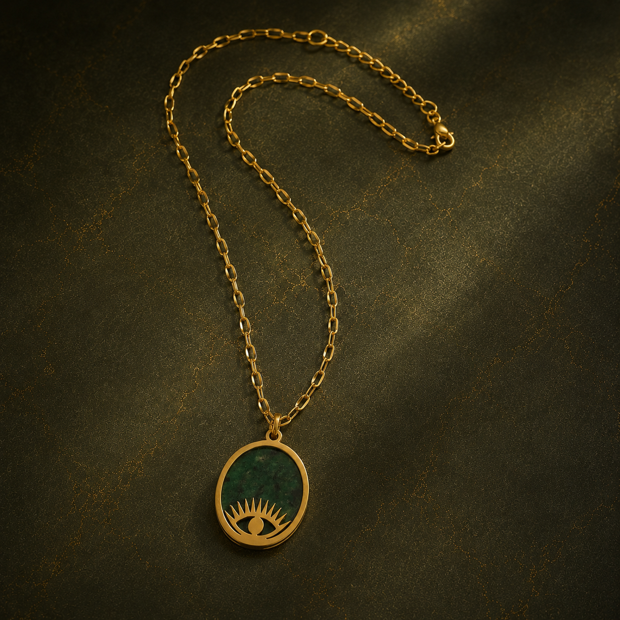 Collier ras du cou œil pierre verte