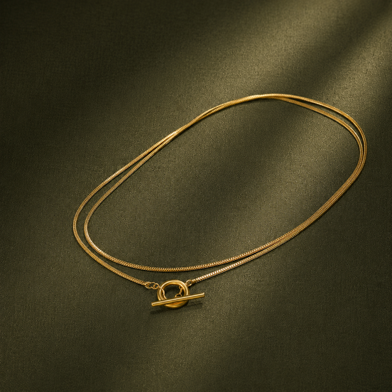 Collier chaîne empilable double couche plaqué or véritable