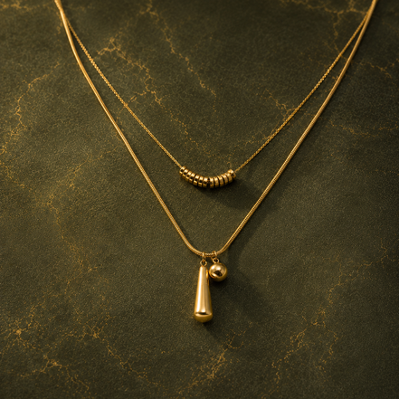 Collier pendentif goutte d'eau double couche plaqué or véritable