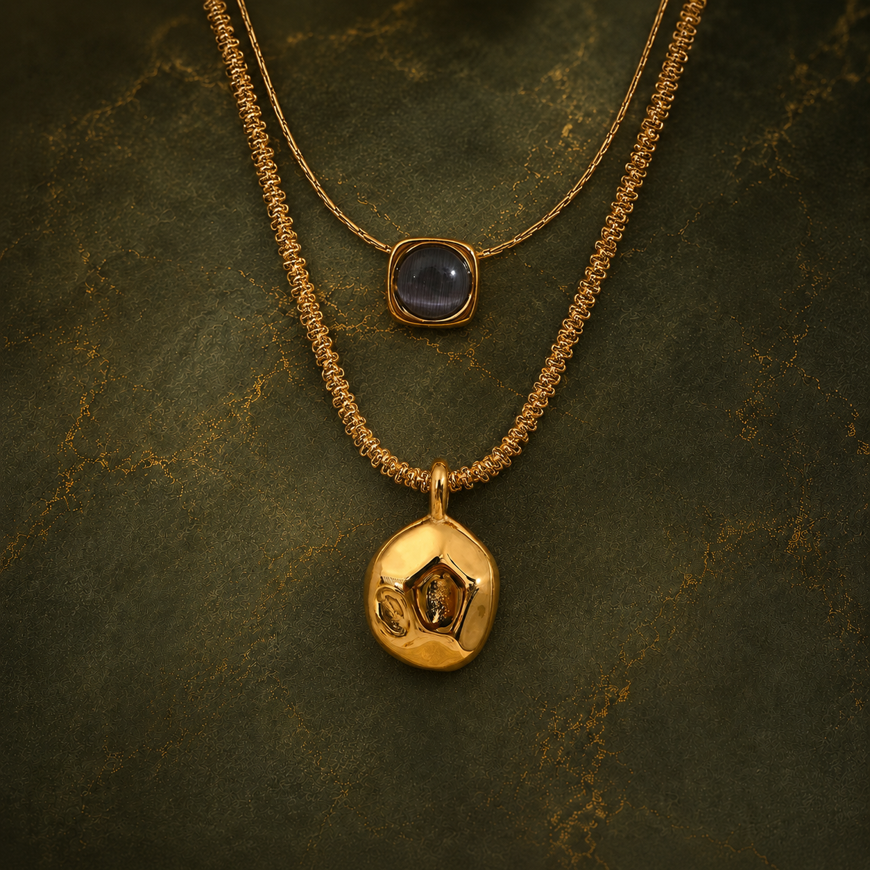 Collier pendentif géométrique double couche