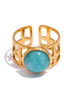 bague tendance pierre bleu clair acier doré