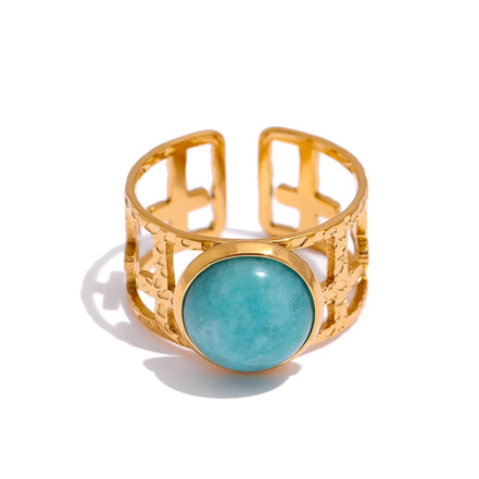 bague tendance pierre bleu clair acier doré