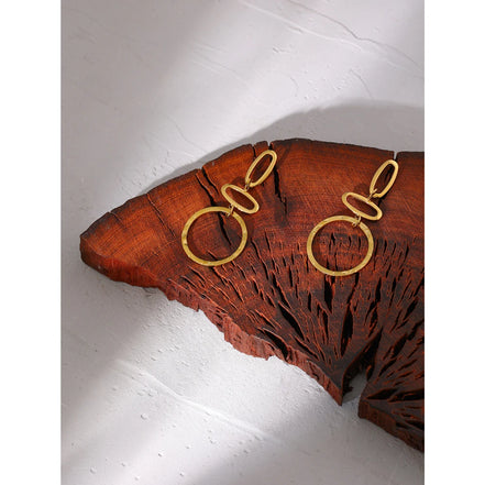 Boucles d'oreilles longues pendantes géométriques plaqué or véritable