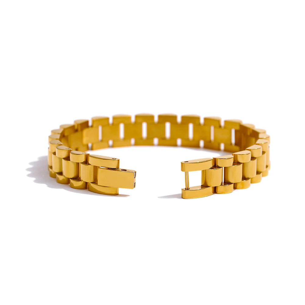 Bracelet chaîne texture métal lourd plaqué or véritable