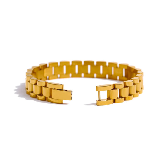 Bracelet chaîne texture métal lourd plaqué or véritable