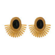 Boucles d'oreilles clip pierre noire fleur de soleil