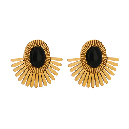 Boucles d'oreilles clip pierre noire fleur de soleil