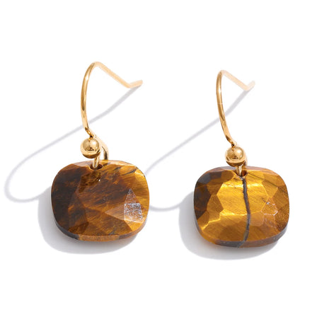 Boucles d'oreilles carrées pendantes multi-pierres naturelles