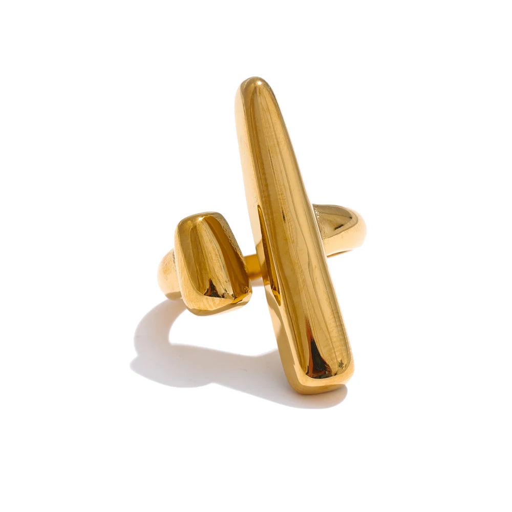 Bague géométrique chic ajustable plaqué or véritable