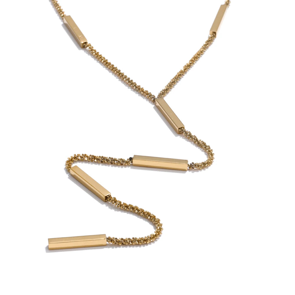 Collier long pendentif chaîne rectangulaire plaqué or véritable