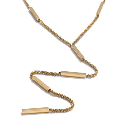 Collier long pendentif chaîne rectangulaire plaqué or véritable