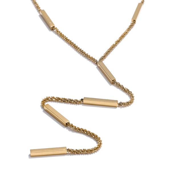 Collier long pendentif chaîne rectangulaire plaqué or véritable