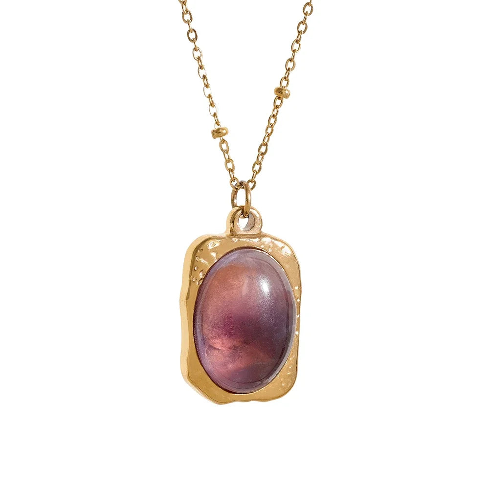 Collier pendentif carré améthyste et aventurine