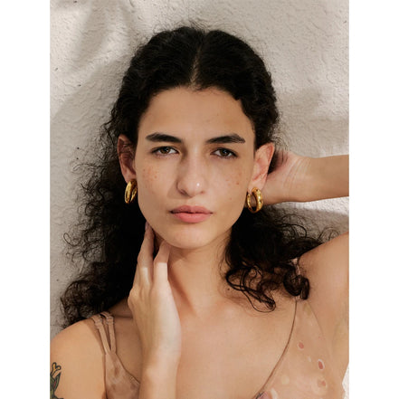 Boucles d'oreilles minimalistes forme C plaqué or véritable