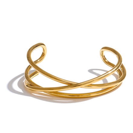 Bracelet manchette ligne creuse plaqué or véritable