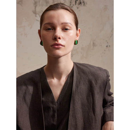 Boucles d'oreilles carrées agate verte naturelle
