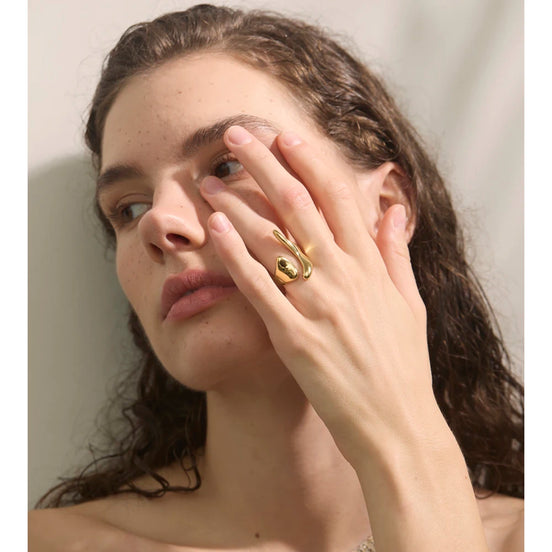 Bague créative géométrique ajustable plaqué or véritable