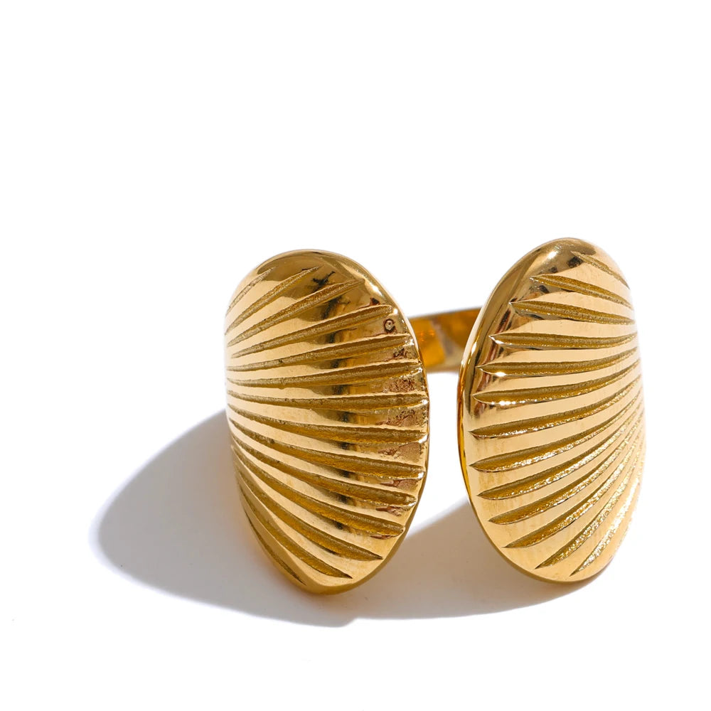 Bague réglable rayures géométriques plaqué or véritable