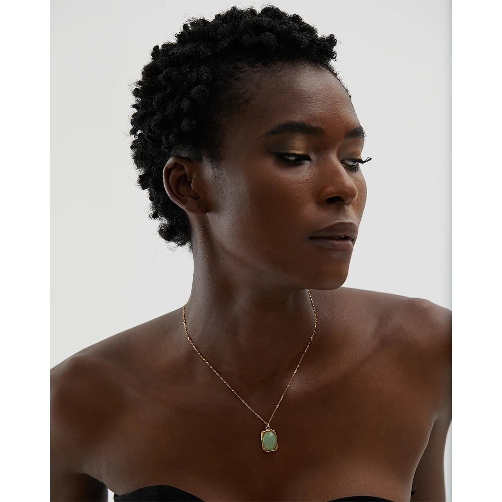 Collier pendentif carré améthyste et aventurine