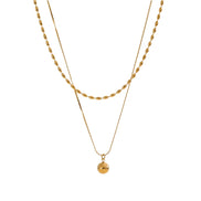 Collier double chaîne superposé perles plaqué or véritable