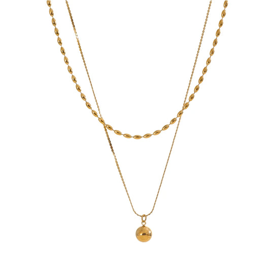 Collier double chaîne superposé perles plaqué or véritable