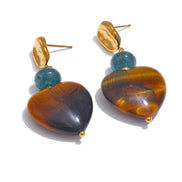 Boucles d'oreilles cœur agate tigre naturelle