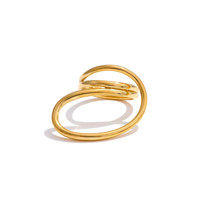 Bague géométrique acier inoxydable plaqué or véritable