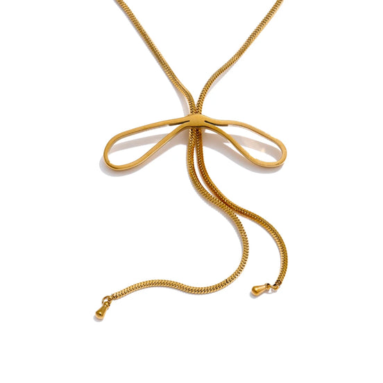 Collier long nœud papillon plaqué or véritable