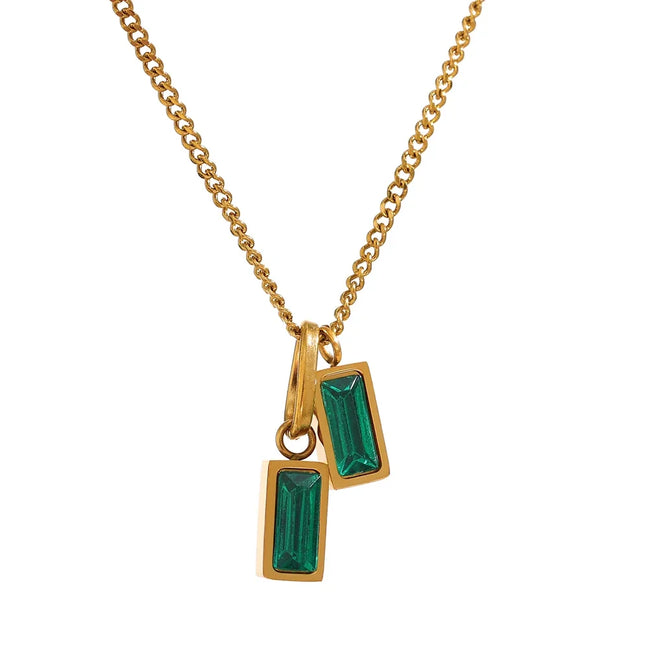 Collier pendentif en zirconium cubique vert en acier inoxydable , bijou tendance au design unique
