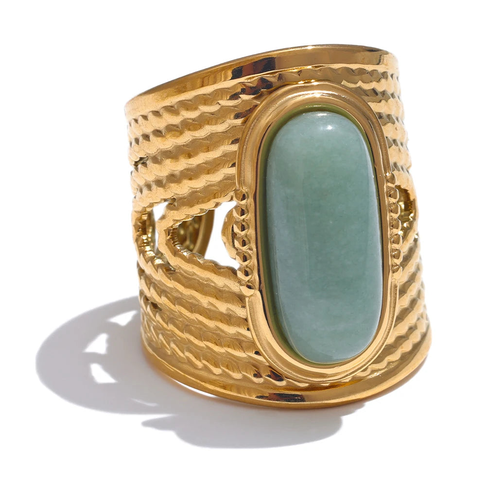 bague ouverte pierre naturelle verte géométrique
