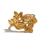Bague ouverte forme feuille plaqué or véritable