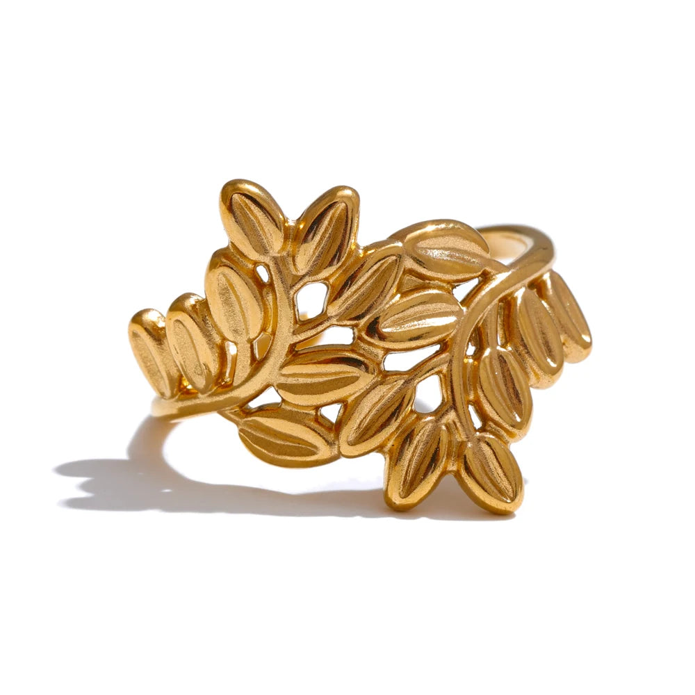 Bague ouverte forme feuille plaqué or véritable