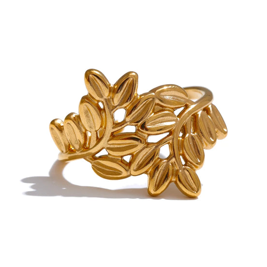 Bague ouverte forme feuille plaqué or véritable