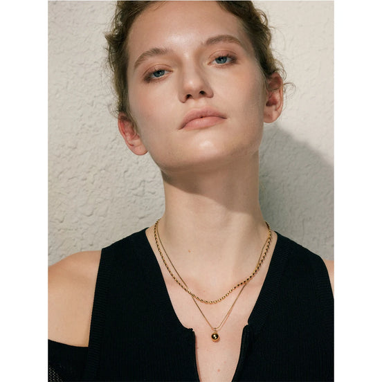 Collier double chaîne superposé perles plaqué or véritable