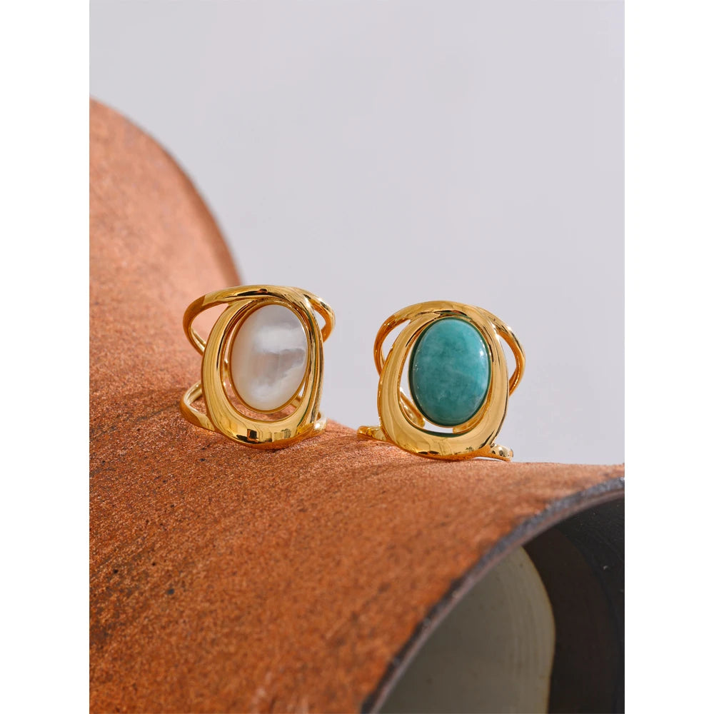 bague ouverte pierre naturelle finition brillante