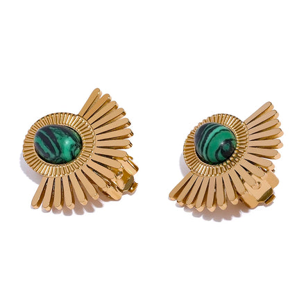 Boucles d'oreilles clip pierre noire fleur de soleil