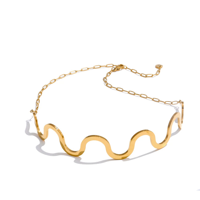 Collier ras-du-cou ondulé acier inoxydable plaqué or véritable