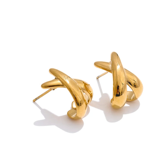 Boucles d'oreilles clous forme X plaqué or véritable