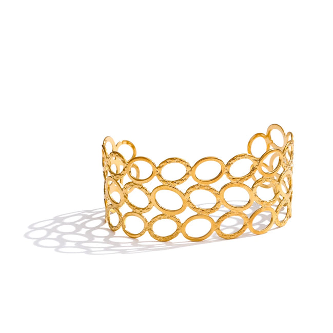 Bracelet manchette large ovale plaqué or véritable